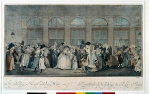 Spaziergang durch die Galerie des Königspalastes im Jahr 1787. Gravur von Louis Philibert Debucourt (1755-1832)