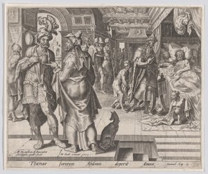 Jonadab berät Amnon, aus Die Geschichte von Tamar und Amnon, Platte 1, 1559 von Philip Galle