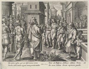 Sankt Paulus predigt in Rom von Philip Galle after Jan van der Straet