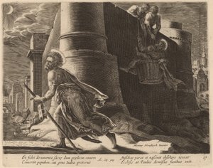 Sankt Paulus entkommt aus Damaskus von Philip Galle after Maerten van Heemskerck