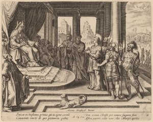 Der heilige Stephan vor dem Rat von Philip Galle after Maerten van Heemskerck