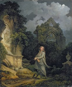 Besucher auf einem mondbeschienenen Kirchhof
