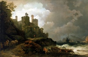 Ein Fischerboot an Land gezogen, in der Nähe von Conwy Castle (Wales). Öl auf Leinwand, um 1800, von Philippe-Jacques de Loutherbourg (1740-1812) von Philip James de (1740 1812) Loutherbourg