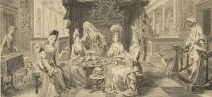 Elegante Gesellschaft am runden Tisch, um 1700 von Philip Tidemann