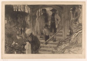 Bauern steigen eine Treppe hinunter (Baptême à Fribourg) von Philip Zilcken (signed by artist)