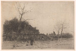 Alte Frau auf einem Feld bei einem Bauernhof von Philip Zilcken