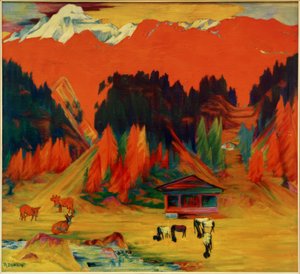Herbstbild mit Kühen und Schafen von Philipp Bauknecht