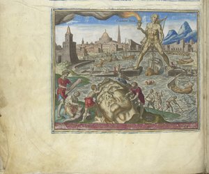Der Koloss von Rhodos aus der Serie Die achten Wunder der Welt, 1572 von Philipp Galle