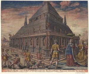 Das Mausoleum von Halikarnassos aus der Serie Die achte Weltwunder nach Maarten van Heemskerck, 1572 von Philipp Galle