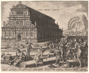 Der Tempel der Diana in Ephesus aus der Serie Die Acht Weltwunder nach Maarten van Heemskerck, 1572 von Philipp Galle