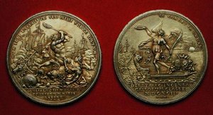 Medaille zur Erinnerung an die Schlacht von La Hogue im Jahr 1692 von Philipp Heinrich Mueller