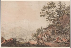 Familie bei einem Haus in den Bergen von Philipp Jacques Loutherbourg (I) (attributed to)