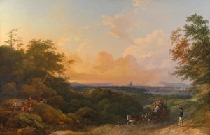Die Abendkutsche, London in der Ferne von Philippe-Jacques de Loutherbourg