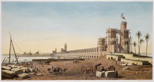 Der Damm über den Nil, der Bau des Assuan-Staudamms, Ägypten, 1853 von Philippe Benoist