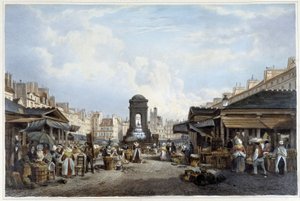 Der Spaziergang um den Brunnen der Unschuldigen, ca. 1840 - in „Promenade dans Paris et ses environs“, ill. von Jacottet und Benoist, Paris, um 1840 von Philippe Benoist