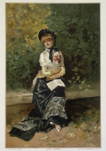 Einsamkeit (alleinstehende Frau sitzt auf einer Bank, ein Buch auf den Knien) von Linder von Philippe Jacques Linder