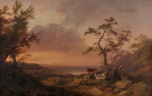Landschaft mit Vieh und Bauer