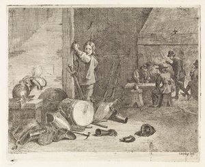 Interieur mit Junge bei einer Trommel und Rüstung von Philippe Lambert Joseph Spruyt