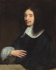 Porträt eines Gentlemans, traditionell identifiziert als Noël de Bullion, Halbfigur, in Schwarz mit Spitzenkragen und Ärmel, seine Handschuhe in der linken Hand, 1656