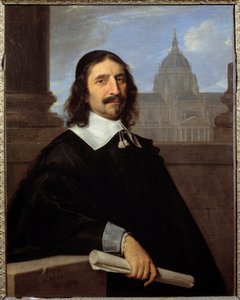 Porträt des Architekten Jacques Lemercier (1585-1654) vor der Kapelle der Sorbonne