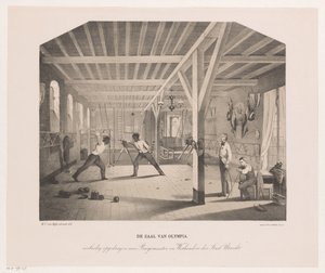 Ansicht des Fecht- und Turnsaals der Studentenvereinigung Olympia von Philippus Anthonius Alexander Kanne