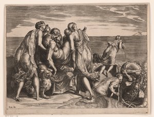 Die Phaiaken tragen den schlafenden Odysseus nach Ithaka von Philips Galle (attributed to)