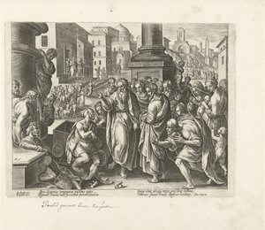 Paulus heilt einen Lahmen in Lystra (Handlungen der Apostel, Acta Apostolorum) von Philips Galle (possibly)
