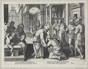 Cornelius kniet vor St. Peter von Philips Galle