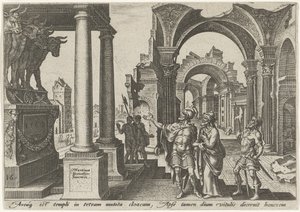 Jehu betet das Götzenbild des goldenen Kalbs an von Philips Galle