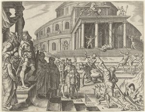 König Josia entfernt die Pferde und Wagen zu Ehren der Sonne von Philips Galle