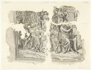 Linke untere Ecke einer Druckgrafik der Szene von Cebes (Tabula Cebetis Carta Vitae)