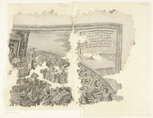 Rechteroberer Ecke eines Drucks der Szene von Cebes (Tabula Cebetis Carta Vitae)