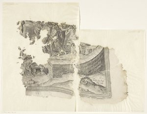 Rechteruntere Ecke einer Druckgrafik der Szene von Cebes (Tabula Cebetis Carta Vitae)