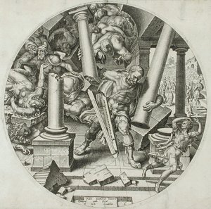 Samson zerstört den Tempel von Philips Galle