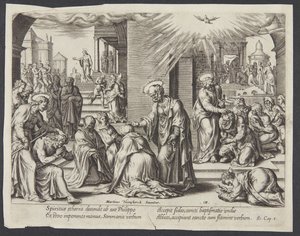 St. Peter, St. Johannes und St. Philipp legen den Getauften in Samaria die Hände auf von Philips Galle