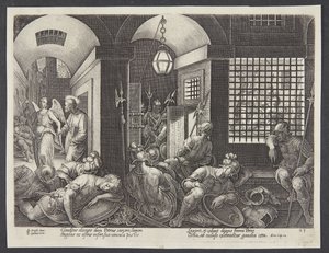 Der heilige Petrus wird vom Engel aus dem Gefängnis befreit von Philips Galle