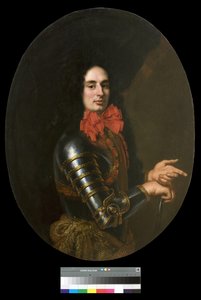 Porträt eines Gentlemans mit Rüstung und rotem Schal von Pier Francesco Cittadini