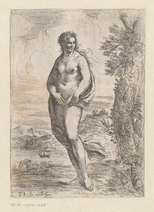 Stehende nackte Frau in Landschaft