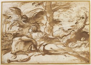 Der Engel erscheint Hagar in der Wüste (recto), um 1660 von Pier Francesco Mola