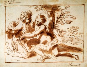Zwei Figuren in einer Landschaft von Pier Francesco Mola