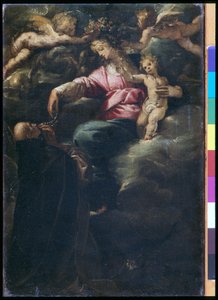 Madonna des Rosenkranzes mit dem Christkind, St. Dominikus und zwei Engeln, um 1617