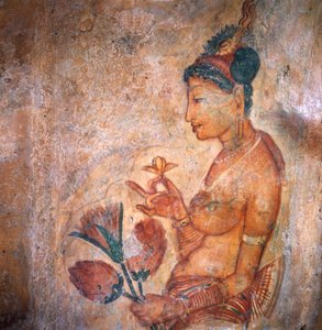 Apsaras, himmlische Nymphe, die Blumen anbietet, Fresko, befestigte Zitadelle von Sigiriya (UNESCO-Welterbeliste) von Blaise Nicolas Le Sueur