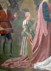 Die Legende vom Wahren Kreuz, die Königin von Saba verehrt das Holz des Kreuzes (Detail)