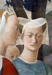 Die Legende vom Wahren Kreuz, die Königin von Saba verehrt das Holz des Kreuzes (Detail)