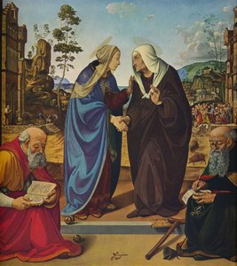 Die Heimsuchung mit den Heiligen Nikolaus und Antonius Abt, ca. 1489-1490
