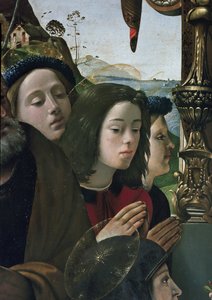 Jungfrau und Kind auf dem Thron, umgeben von Heiligen, (Detail) (circa 1493) von Piero di Cosimo