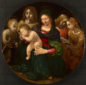 Jungfrau und Kind mit dem jungen Johannes dem Täufer, der heiligen Cäcilia und Engeln von Piero di Cosimo