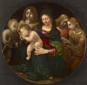 Jungfrau und Kind mit dem jungen Johannes dem Täufer, der Heiligen Cäcilia und Engeln, ca. 1505 von Piero di Cosimo