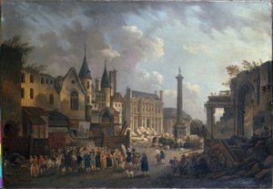 Jahrmarktsszene an einer imaginären Kreuzung in Paris, ca. 1770