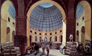 Ansicht der Halle au blé, gelegen am heutigen Hotel de Soissons (Börse) in Paris. Gravur von Guiguet nach Pierre Courvoisier (1756-1804) 18. Jahrhundert. Paris, B.N. von Pierre (after) Courvoisier